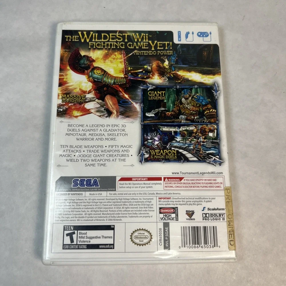 Tournament of Legends Nintendo‎ Wii Game Complete With Manual.  Tested & Works!